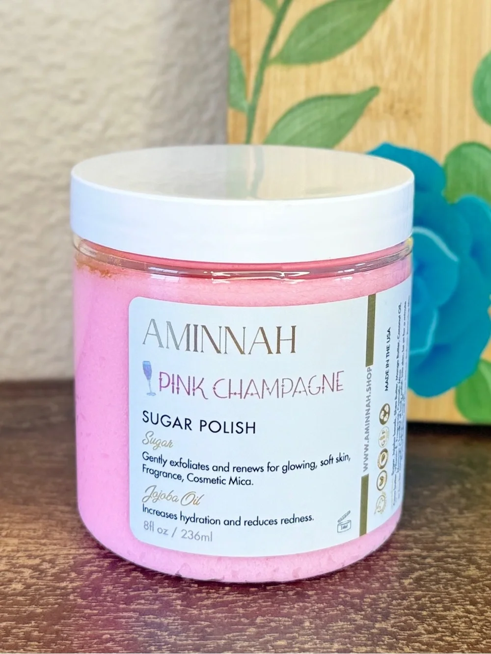 Aminnah Pink Champagne Sugar Polish, 8 fl oz
